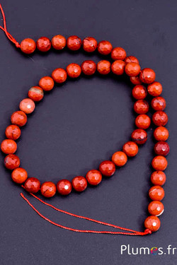 Perles en corail facetté - Ø 8 mm, trou 1 mm - rouge